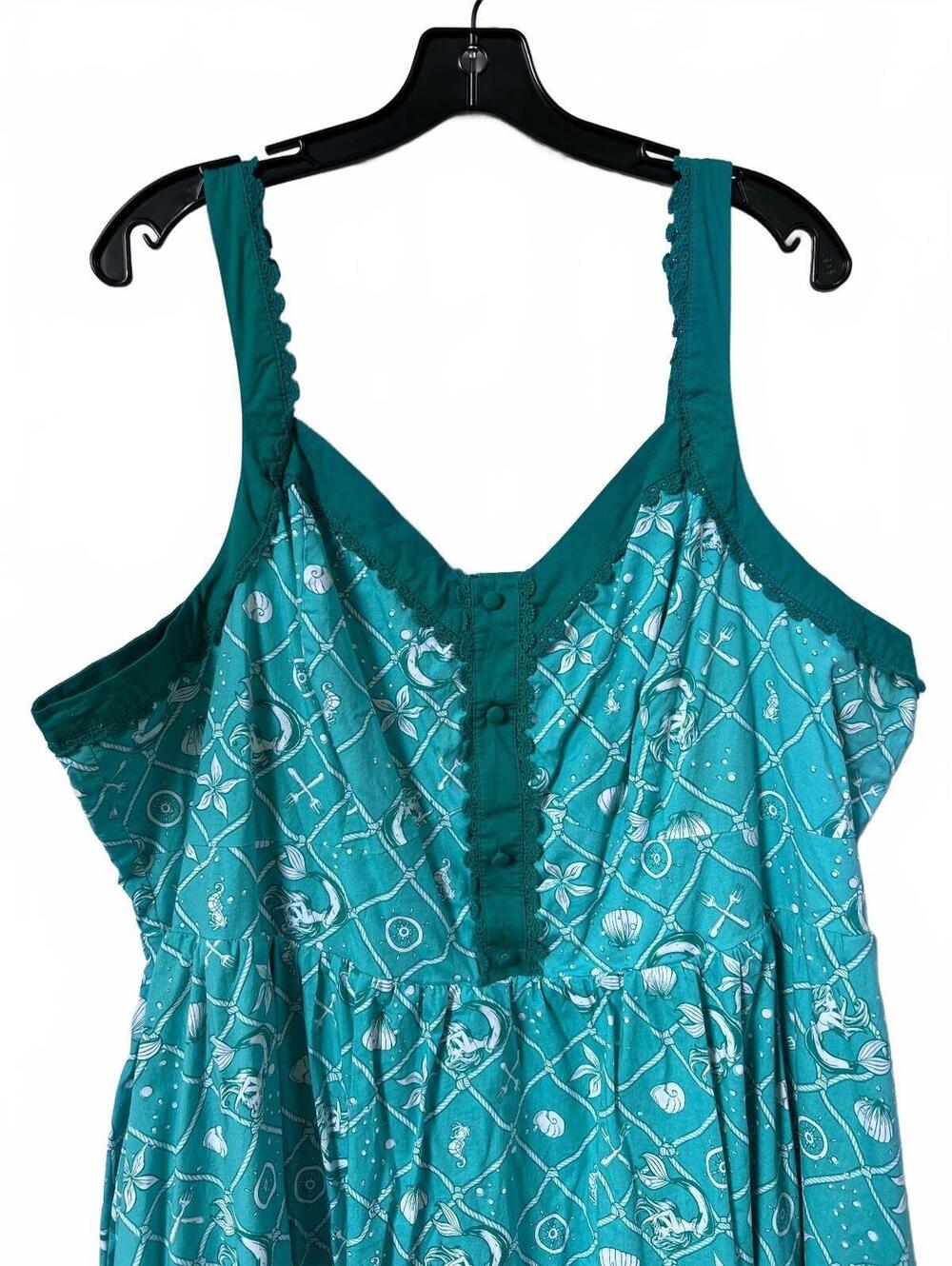 Disney Little Mermaid Teal Sleeveless Dress with Button Detail and Mesh Hem 24 - Picture 2 of 9